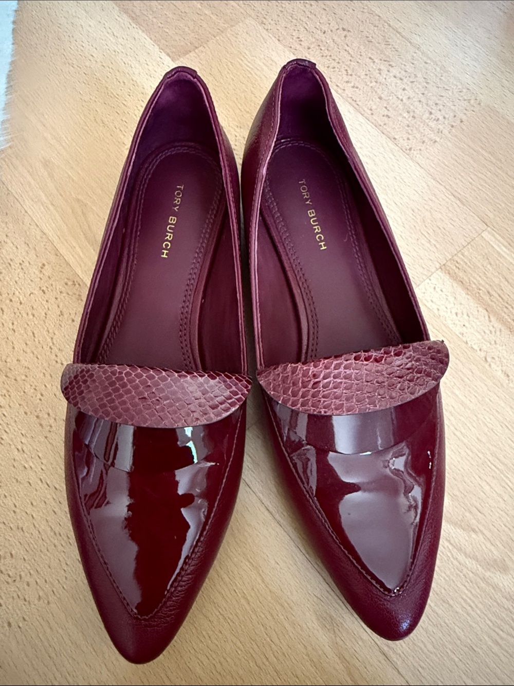 Tory Burch Patent Pointed Loafers in Burgundy